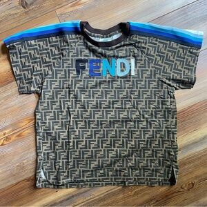 Fendi Brown and Blue Short Sleeve Tee with Monogram